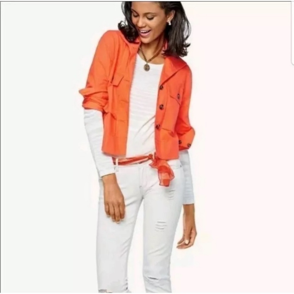 CAbi #5098 Resort Jacket Orange Swing Coat Button